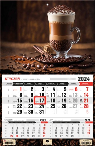 KALENDARZ 2024 JEDNODZIELNY 3m-ce/str CAFFE LATTE