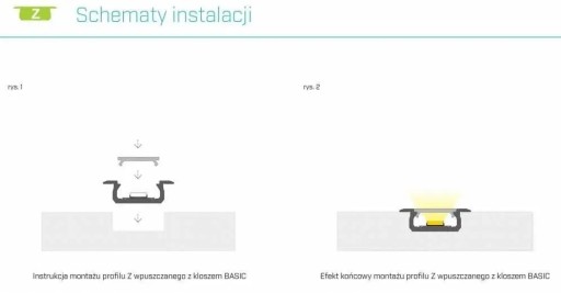 Profil aluminiowy surowy do taśm LED niski wpuszczany typ Z Srebrny 2 metry