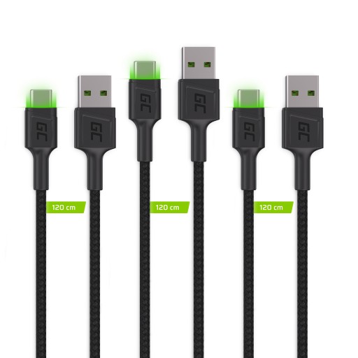 Сетевое зарядное устройство Green Cell, 3 порта USB-A, 30 Вт + 3 светодиода, кабель USB-USB-C, 1,2 м