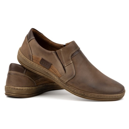 Buty męskie mokasyny skórzane wsuwane slip on POLSKIE 520 brązowe 41
