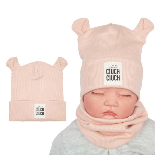 ШАПКА GIRLS' EARS RIBBED, пудрово-розовая, 48-50 см