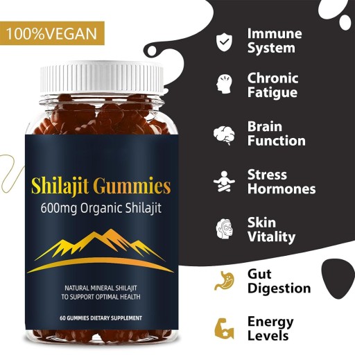 Żelki Shilajit 60 sztuk, oryginalny smak, wzbogacone 85 minerałami