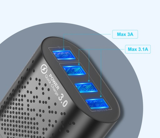 БЫСТРОЕ СЕТЕВОЕ ЗАРЯДНОЕ УСТРОЙСТВО QC 3.0 4x USB + КАБЕЛЬ