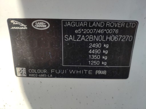 Evoque II L551 ĆWIARTKA PRÓG DACH PODŁOGA BŁOTNIK