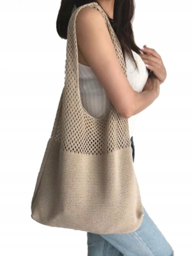 CITY BAG СУМКА, БЕЖЕВАЯ, Вязаная, Светлая