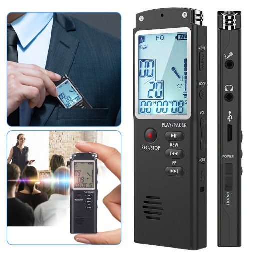 Перезаряжаемый USB-диктофон емкостью 16 ГБ. Диктофон с ЖК-дисплеем и динамиком.