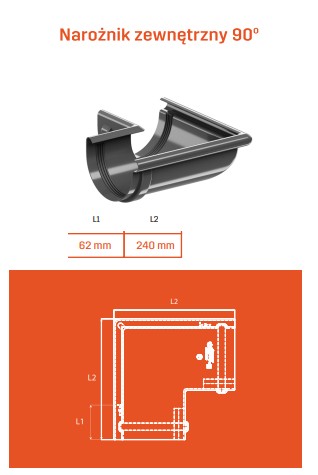 НАРУЖНЫЙ УГОЛ KROP PVC fi 125 ral 8017 КОРИЧНЕВЫЙ