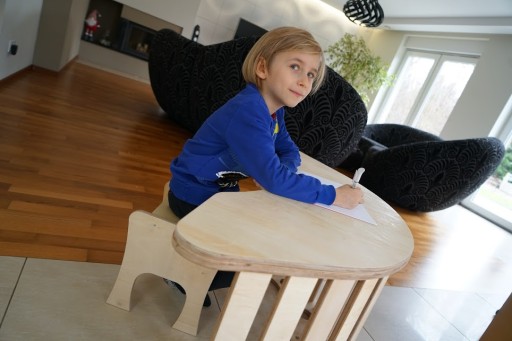 Bujak Drewniany Montessori Duży XL Składany Biurko Stół Krzesło Lakierowany