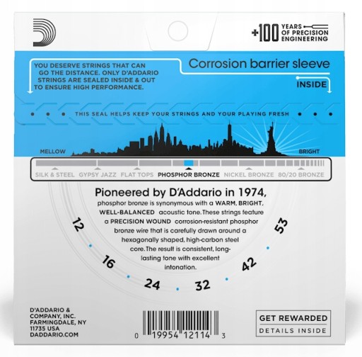 Струны D'Addario EJ16 для акустической гитары.
