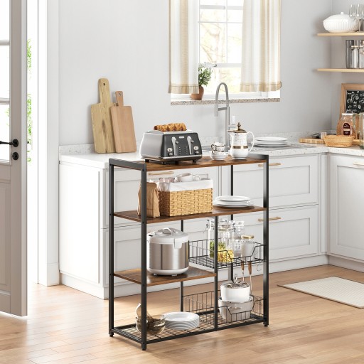 Baker's Rack, Kitchen Island с 2 металлическими корзинами, полками и крючками,