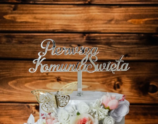 Topper Komunia Przyjęcie toper dekoracja na tort srebrna TKS-8