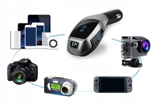 Bluetooth Transmiter FM z wyświetlaczem LED + USB