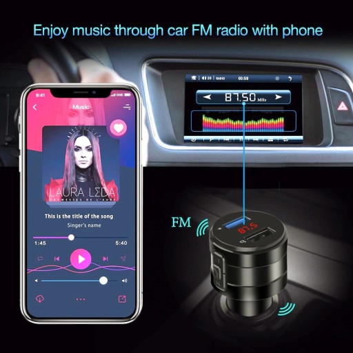 Transmiter Bluetooth FM Ładowarka 2xUSB MP3 SD LCD