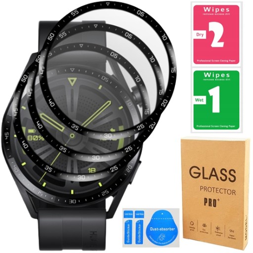 3x SZKŁO HYBRYDOWE FULL 3D DO HUAWEI WATCH GT 3 46MM + ZESTAW DO INSTALACJI