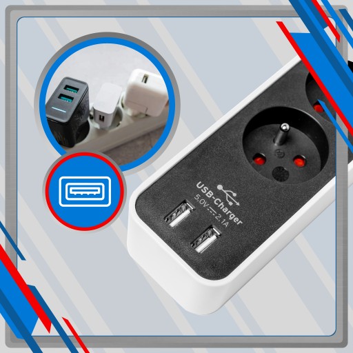 УДЛИНИТЕЛЬ ПИТАНИЯ 4 РАЗЪЕМА 2xUSB