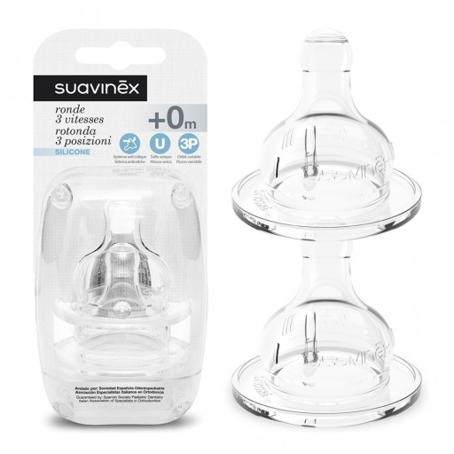Соски Suavinex круглые трехпоточные для бутылочек с широким горлышком 0+