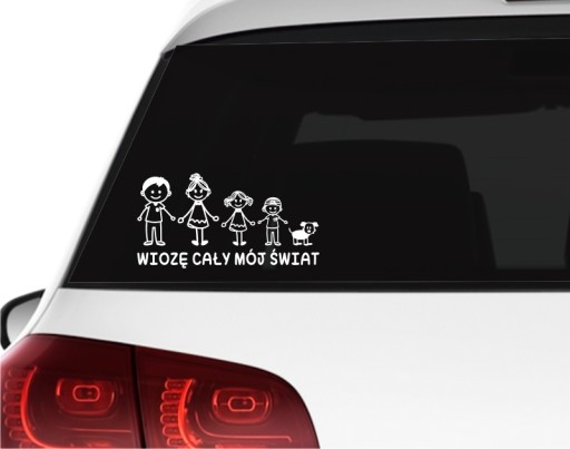 Naklejka na auto RODZINA Dzieci Wiozę Cały Mój Świat *WZORY *KOLORY *26cm