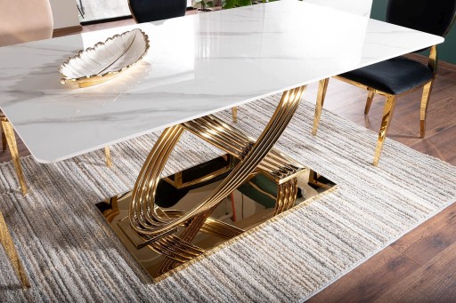 Гламурный стол для гостиной HERMES белый мрамор/золото 160X90 Signal