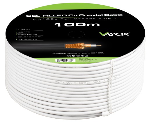 KABEL KONCENTRYCZNY ŻEL PRZEWÓD CZARNY MIEDŹ 100m