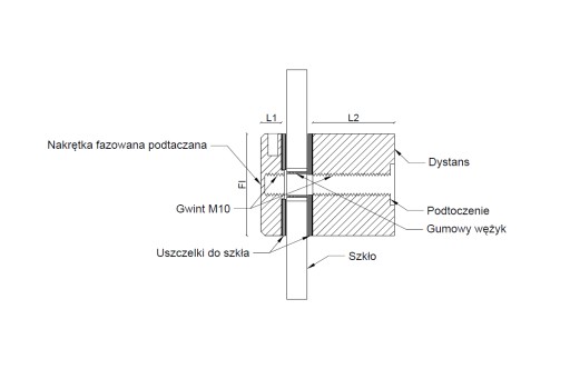 Rotula Ф 40mm z dystansem 50mm - M10, fazowana