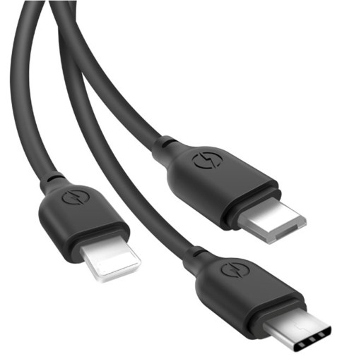 Кабель 3в1 USB-Lightning + USB-C + microUSB 1м 2,1А
