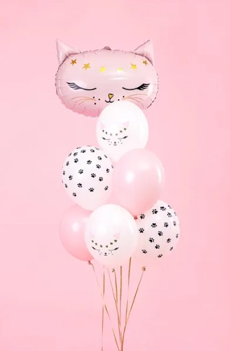 DEKORACJA TOPPER RÓŻOWY ZŁOTY NA TORT HAPPY BIRTHDAY KOTEK 19,5X15CM 1szt