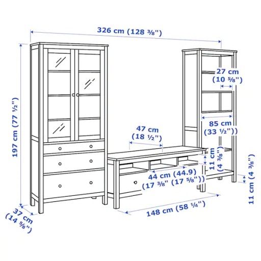 IKEA HEMNES Zestaw mebli TV czarny brąz 326x197 cm