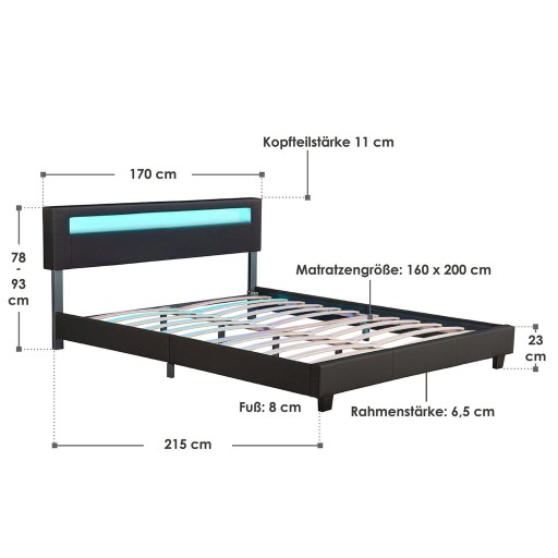 618 Кровать мягкая со светодиодным каркасом 160х200 PARI RGB
