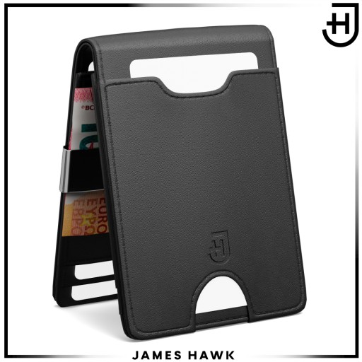 Мужской кожаный кошелек James Hawk Smart Wallet Slim 1,5 см RFID Черный