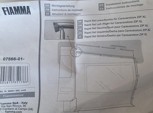 СТОЙКИ ДЛЯ БОКОВЫХ СТЕН FIAMMA RAPID SET CARAVANSTORE ZIP XL OUTLET