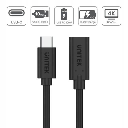 Удлинитель USB-C 10 Гбит/с 4K, PD 100 Вт 1 м Unitek
