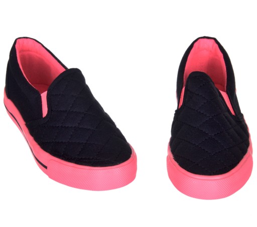 TRAMPKI DZIEWCZĘCE BUTY DO SZKOŁY PIKOWANE FLUO CZARNO RÓŻOWE r.32, 20,5cm