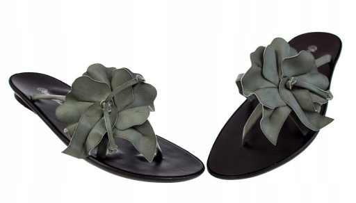 KLAPKI DAMSKIE BUTY JAPONKI SZARE KWIAT 5796 r. 36