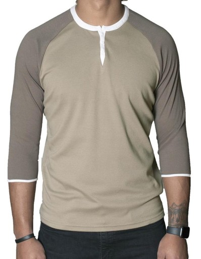 Бежевая футболка на пуговицах с рукавами 3/4 Spear Apparel S