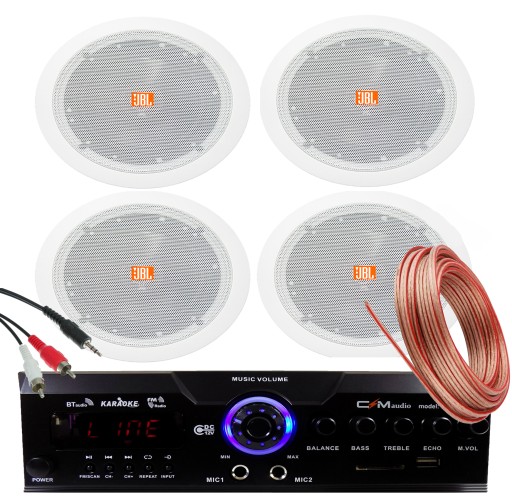 4x ПОТОЛОЧНЫЕ ДИНАМИКИ JBL 13 см УСИЛИТЕЛЬ BLUETOOTH USB SD AUX