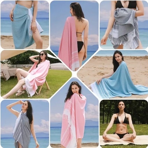 FOUTA PAREO RĘCZNIK Z FRĘDZLAMI BASEN PLAŻA SAUNA SPA 100% BAWEŁNA 95x195