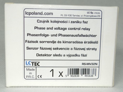 3-ФАЗНЫЙ ДАТЧИК ПОСЛЕДОВАТЕЛЬНОСТИ ФАЗ И ПОТЕРИ ФАЗЫ RS-MV32N LC