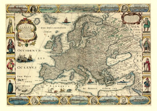 Старая КАРТА ЕВРОПЫ 1665 ГОДА 70х50