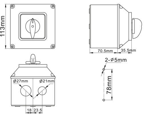 L-0-P 63A 3P кулачковый переключатель в корпусе IP65
