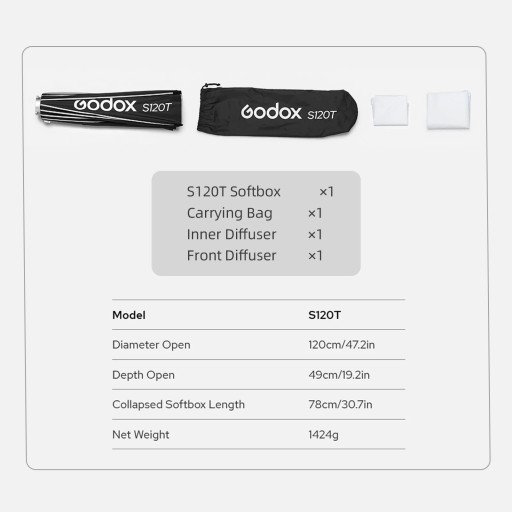 Godox S120T 120 см/47,2 дюйма быстросъемный софтбокс зонтичного типа