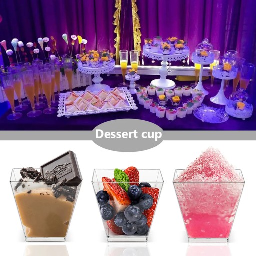 Square Mini Dessert Cups with Spoon Set - Elegant Disposable Supplies for J