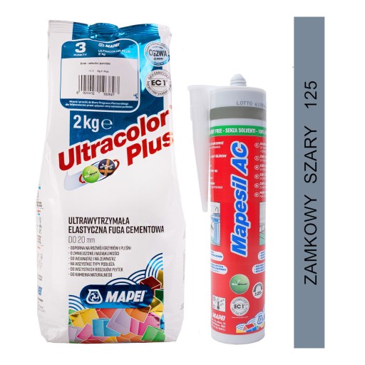 MAPEI Ultracolor Plus набор затирок 2кг + силикон - 125 серый замок