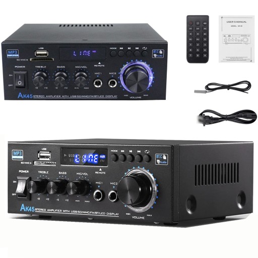 WZMACNIACZ STEREO HIFI 40 W + 40 W KANAŁ 2.0 BLUETOOTH 5.0 ODTWARZACZ AUDIO
