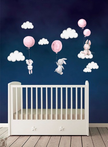 Наклейка на стену BUNNY BALLOONS, пастельные облака