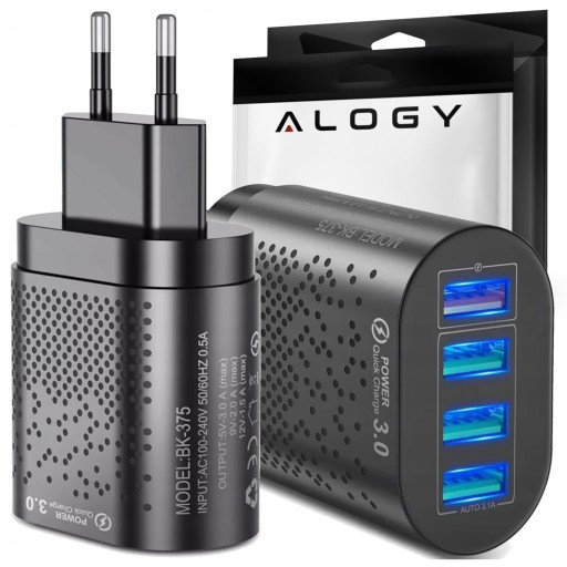 Быстрое зарядное устройство Alogy 4x USB Quick Charge 3.0, 2,4 А, черный