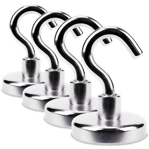 MAGNES NEODYMOWY Z HACZYKIEM Ø32 mm / 38 kg, Uchwyt Wieszak Haczyk, 4 szt.