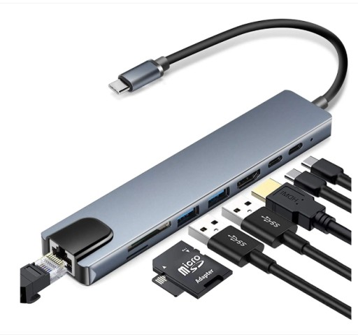 АДАПТЕР-концентратор-разветвитель USB-C TYPE-C НА 4x USB 8в1 ПЕРЕДАЧА