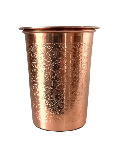 Prem-Copper Kubek MIEDZIANY na wodę 250ml AJURWEDA motyw kwiatowy POKRYWKA