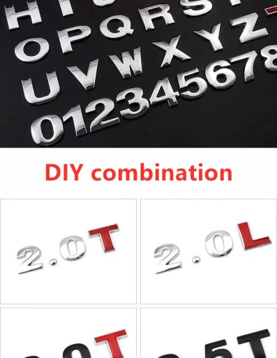 1 szt. 3D Metal 45mm 25mm DIY litery alfabetu godło numery chromowane