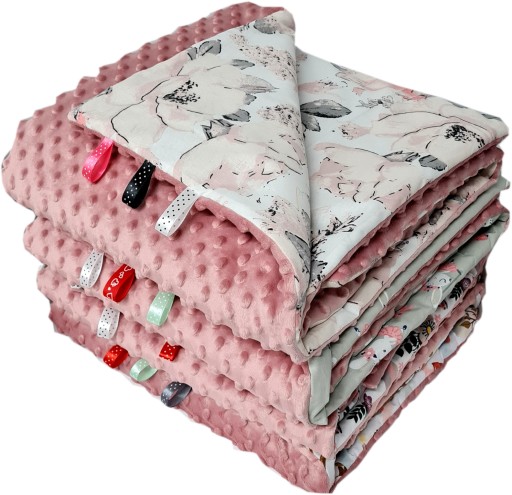 LaMinia Koc Kocyk Minky Przedszkolaka 100x135 PUDROWY RÓŻ + WZORKI